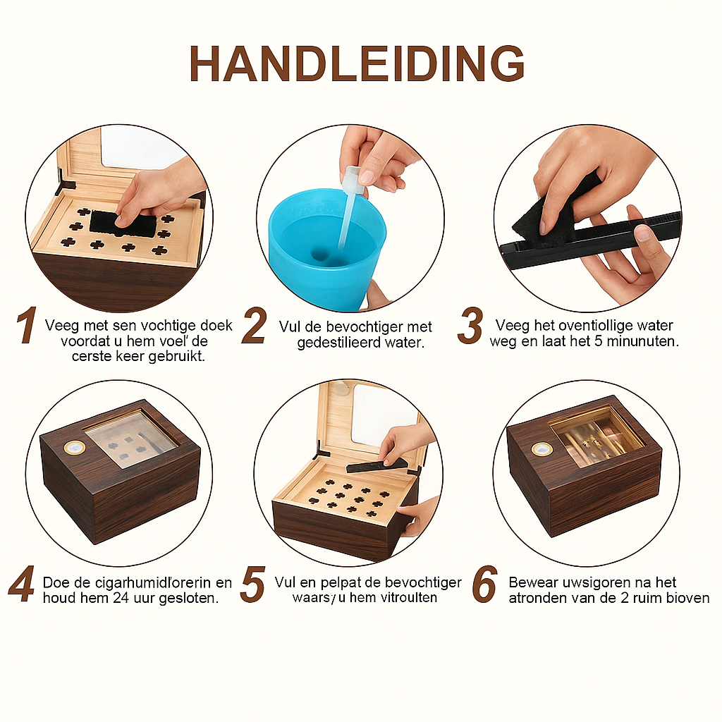 Sigarenkist van cederhout met glazen deksel | Sigarenaccessoire | Elegante humidor met hygrometer, bevochtiger en sigarenknipper