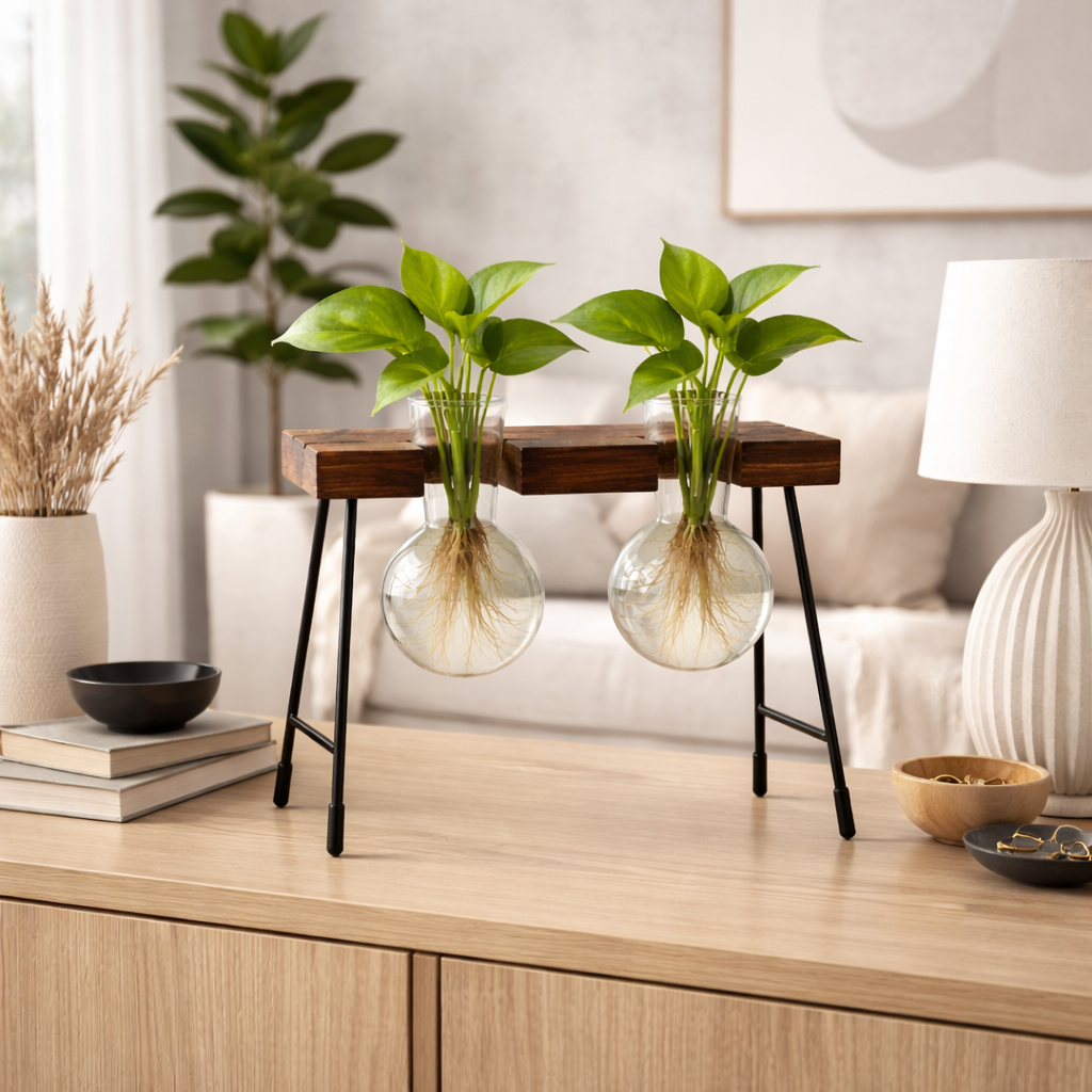 Visconte | Glazen Vaas | Transparant glas, hydroponisch ontwerp, decoratieve bloemenvaas voor woonkamer en bureau