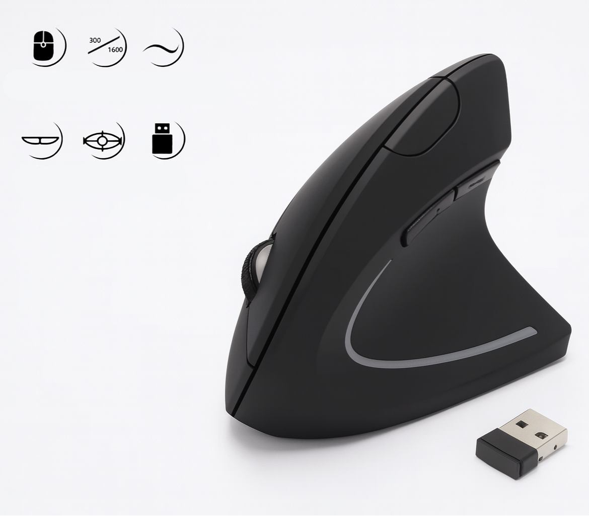Silentix Verticale Ergonomische Muis 2.4GHz 3 DPI Instellingen | Ergonomische Muis | Optische Draadloze Muis voor Laptop & Desktop Computer