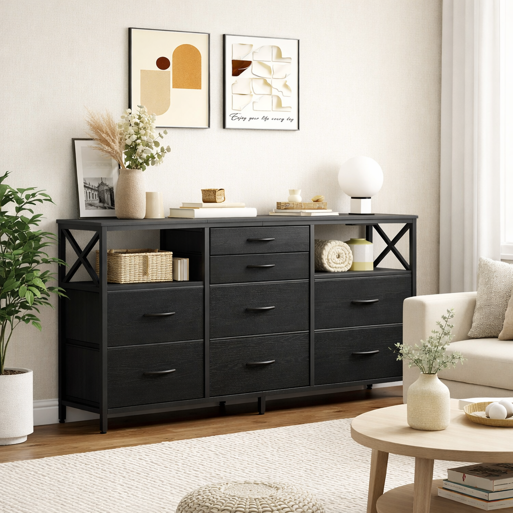 Welcro | Ladekast Dressoir | 8 lades, 140 cm, met USB en AC poorten voor slaapkamer en woonkamer