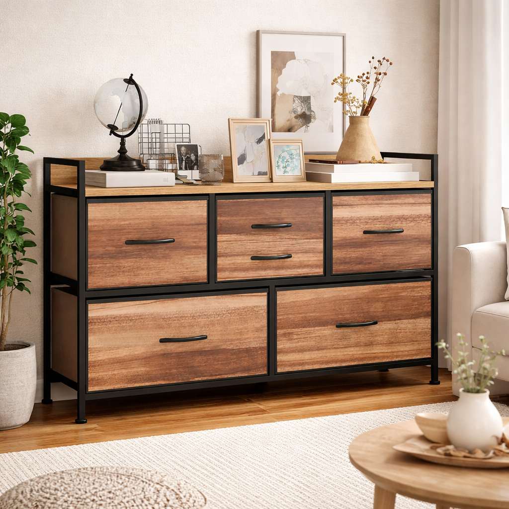 Homcom | Opbergkast - Dressoir | 5 lades, compact opbergmeubel voor slaapkamer en woonkamer