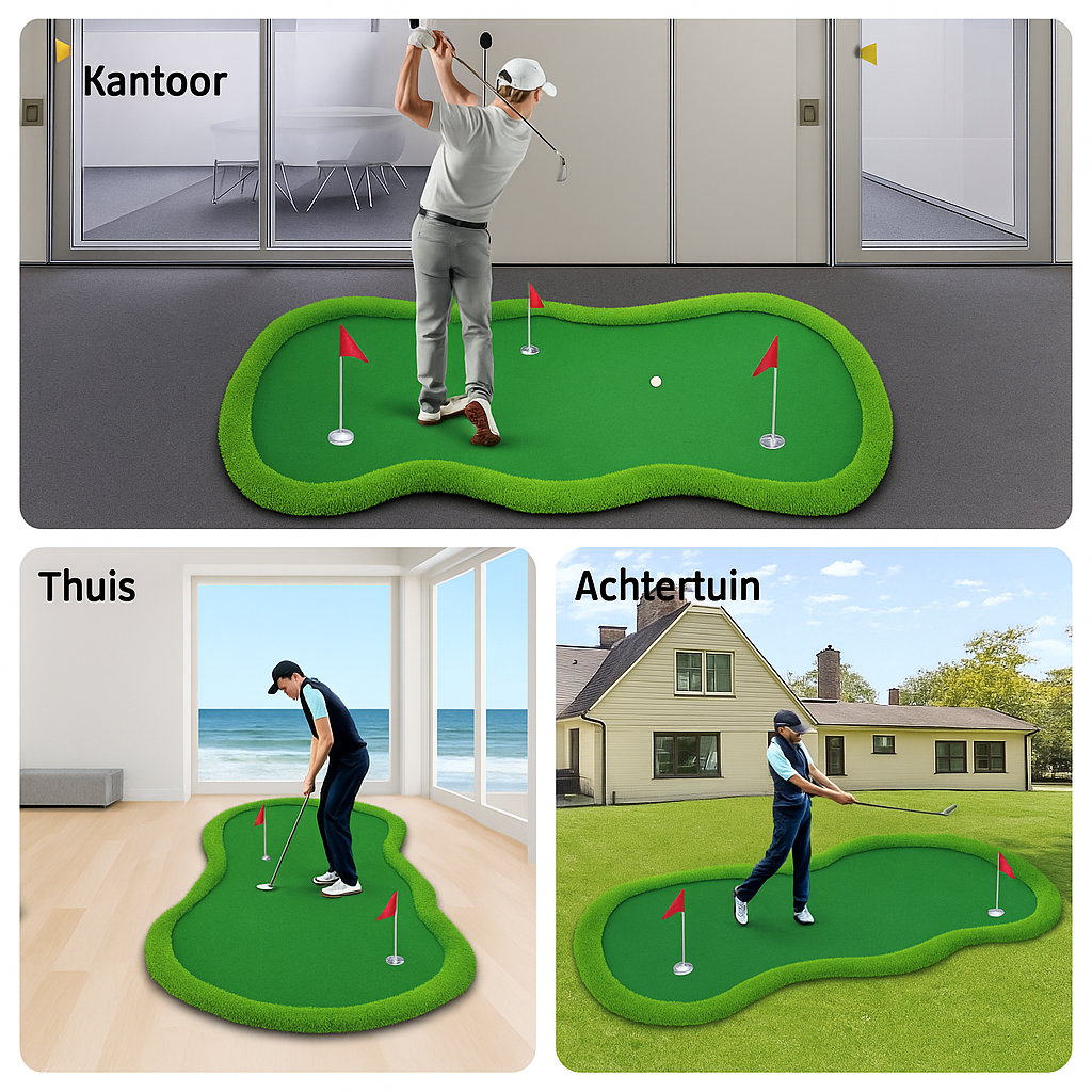 Grote Golf Putting Mat 152×305 cm | Indoor/Outdoor Golfmat | 3 Holes met Vlaggen & Cups voor Oefening