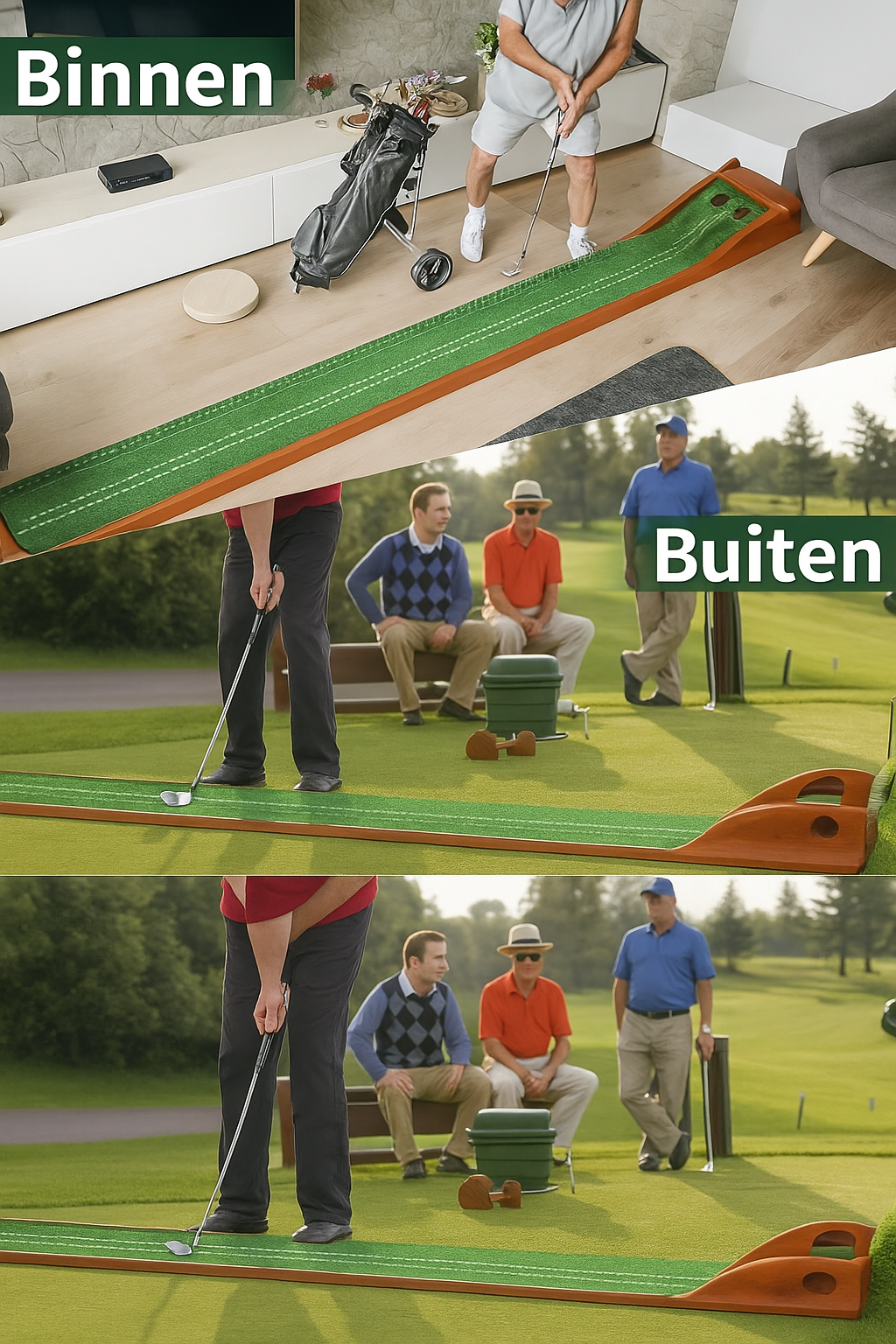 SIYA – Golf Putting Mat met Auto Ball Return | Puttingmat met Houten Basis | Luxe Oefenmat voor Binnen en Buiten