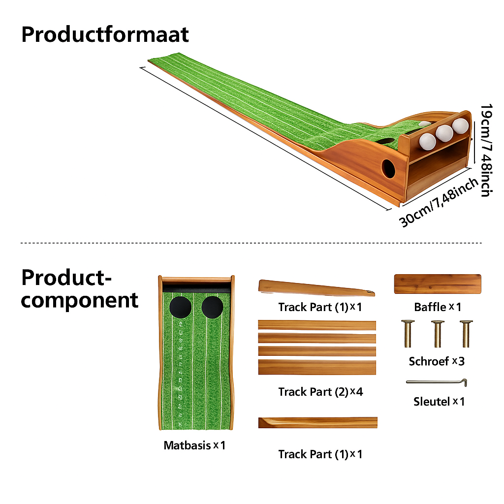 SIYA – Golf Putting Mat met Auto Ball Return | Puttingmat met Houten Basis | Luxe Oefenmat voor Binnen en Buiten