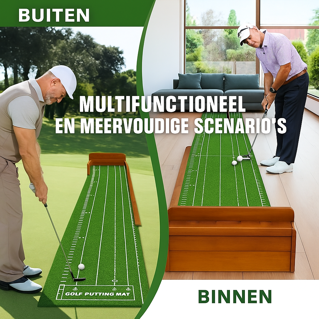 SIYA – Golf Putting Mat met Auto Ball Return | Puttingmat met Houten Basis | Luxe Oefenmat voor Binnen en Buiten