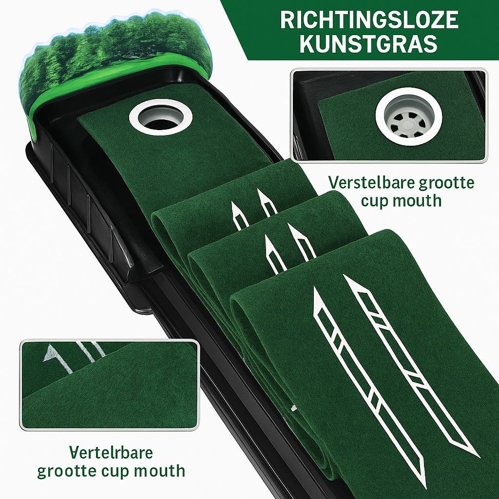 HUAEN – Golf Accelerator Pro Putting Mat | Puttingmat met Terugslagfunctie | Polyester Mat met Lengtegidsen 213 cm