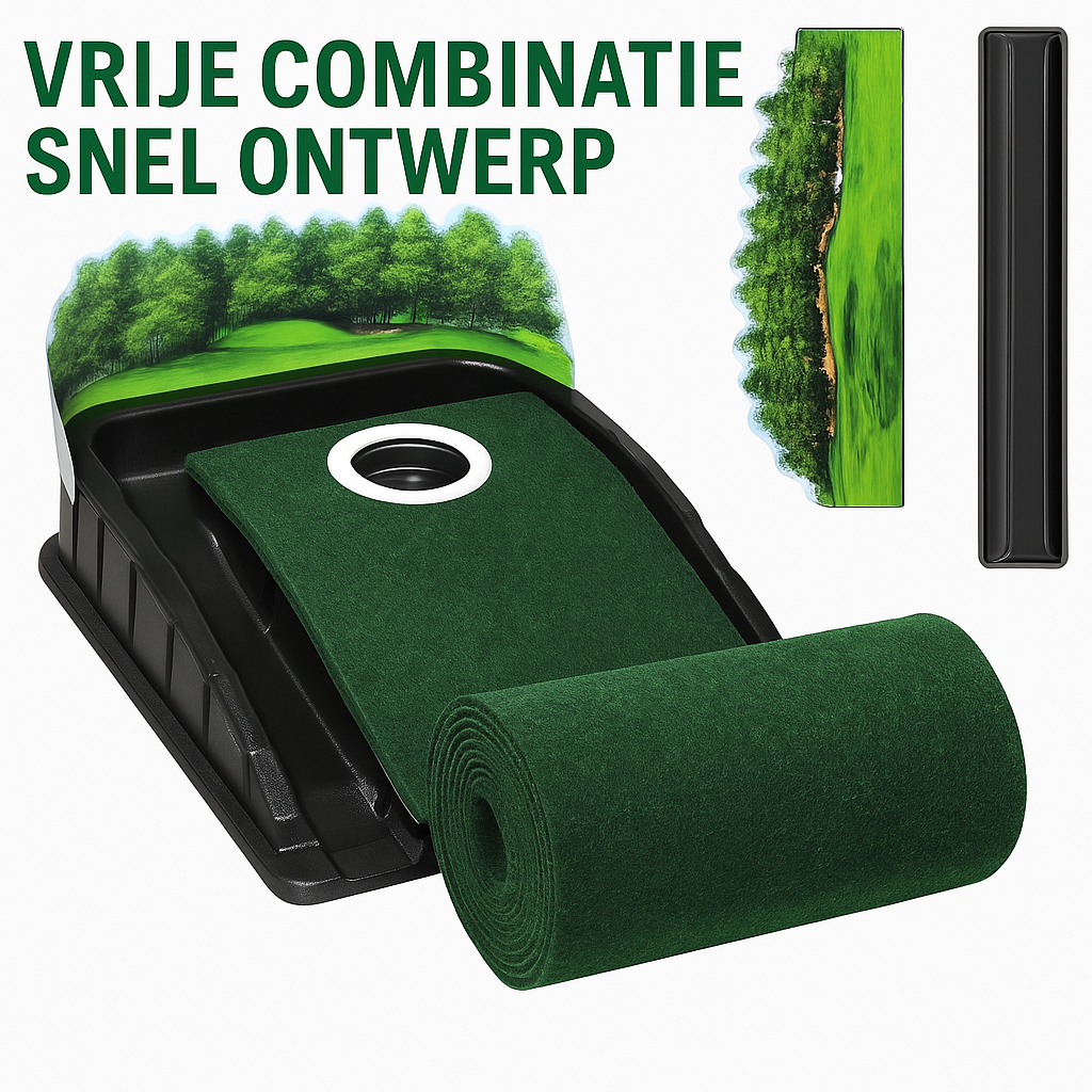 HUAEN – Golf Accelerator Pro Putting Mat | Puttingmat met Terugslagfunctie | Polyester Mat met Lengtegidsen 213 cm