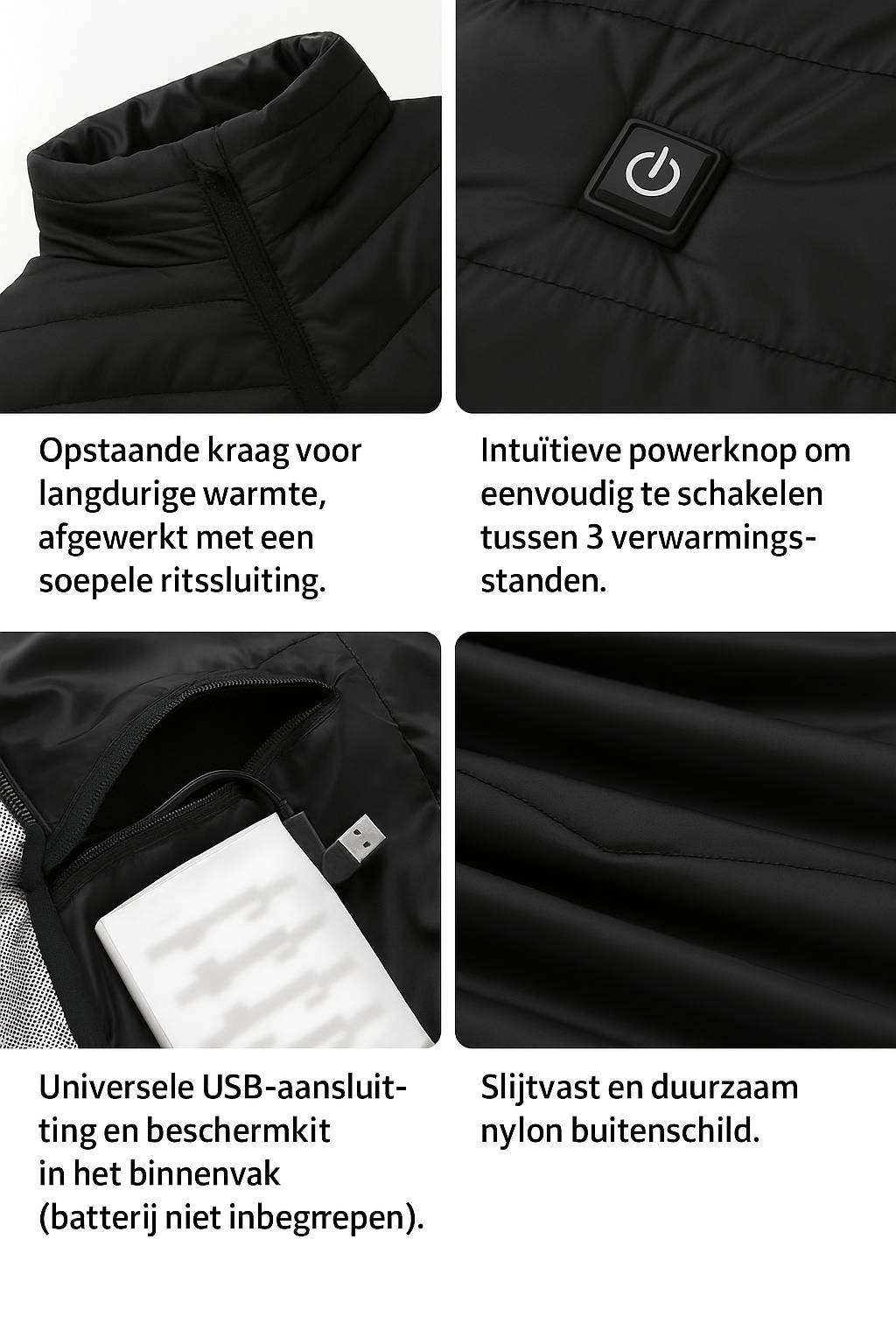 Visconte | Elektrische Verwarmde Bodywarmer Unisex | Softshell elektrisch vest, USB-heating, instelbare warmte, outdoor winterlaag