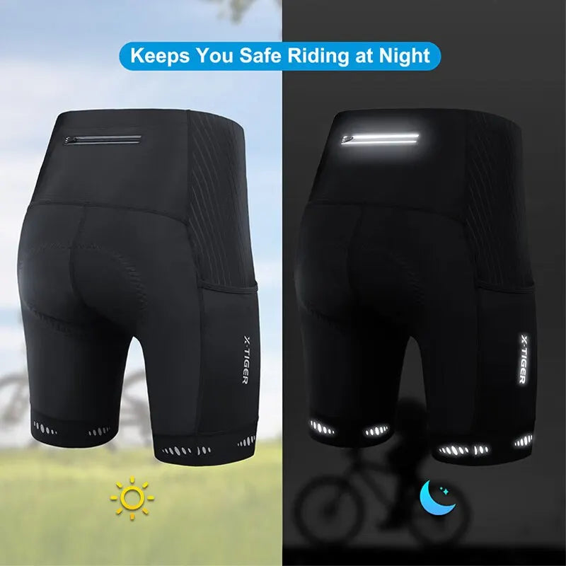 Velonex Heren Fietsbroek met 5D Gel Zeem - Ademende Compressie Wielerbroek met Antislip Beenband en Reflectie - Voor Mountainbike en Racefiets