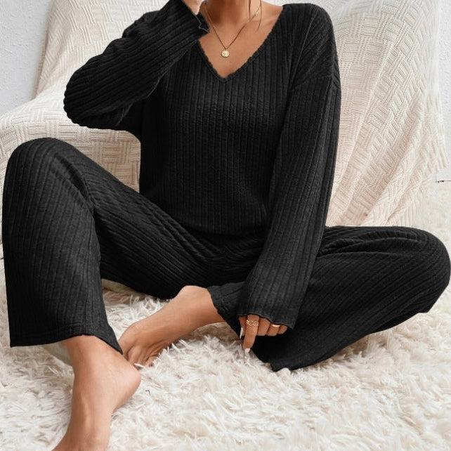 Lounara Gebreide Tweedelige Set Dames - Zachte Trui met Bijpassende Broek en Elastische Taille - Warme Loungewear Set voor Thuis in 7 Kleuren