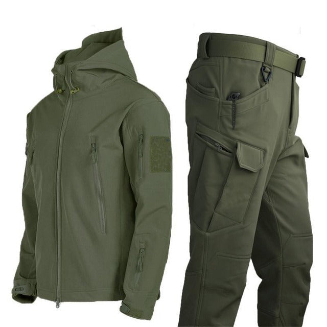 Northpeak Heren Outdoor Set - Gevoerde Winterjas met Capuchon en Cargobroek - Warme Tactische Outdoorkleding, Los of als Set in Khaki, Groen en Zwart