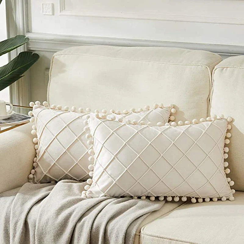 Inyahome Fluwelen Taille Sierkussen Met Pompom Effen Kleur Decoratief
