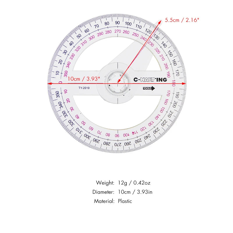 2x ronde gradenboog 360° met zwenkarm | Geometrisch meetgereedschap | Protractorset voor schoolgebruik