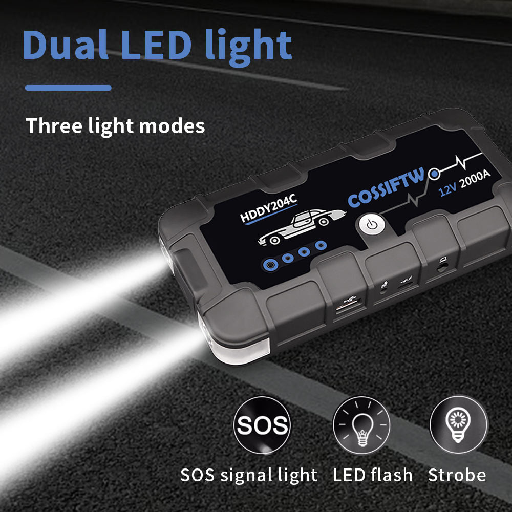 2000A UltraSafe Auto 12V Jump Starter Accupack, Batterij Booster, Jump Box, Draagbare Lader en Startkabels voor 6.0L Benzine en 3.0L Diesel Motoren