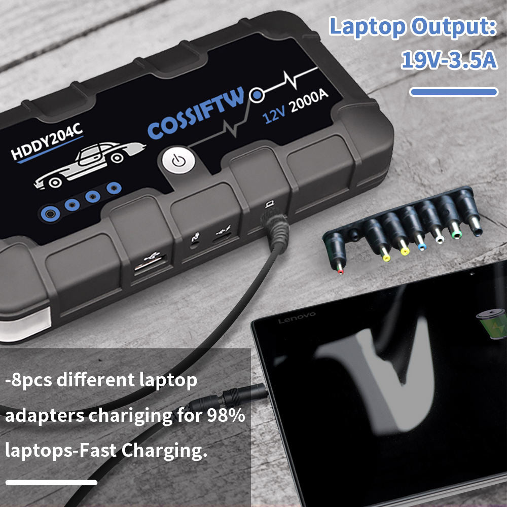 2000A UltraSafe Auto 12V Jump Starter Accupack, Batterij Booster, Jump Box, Draagbare Lader en Startkabels voor 6.0L Benzine en 3.0L Diesel Motoren