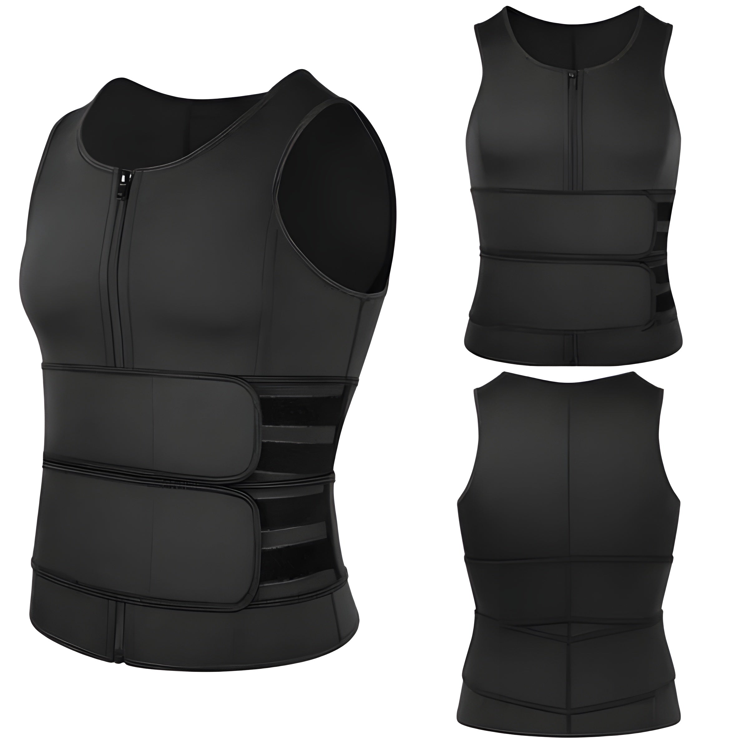 Heren Sauna Vest met Ritssluiting en Dubbele Tailleband voor Training en Ondersteuning