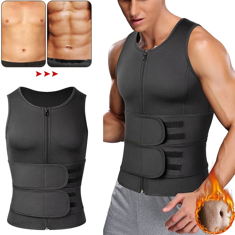 Heren Sauna Vest met Ritssluiting en Dubbele Tailleband voor Training en Ondersteuning