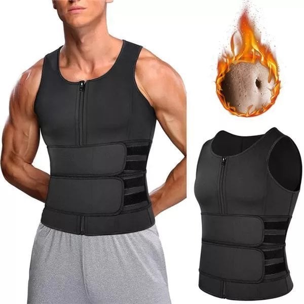 Heren Sauna Vest met Ritssluiting en Dubbele Tailleband voor Training en Ondersteuning