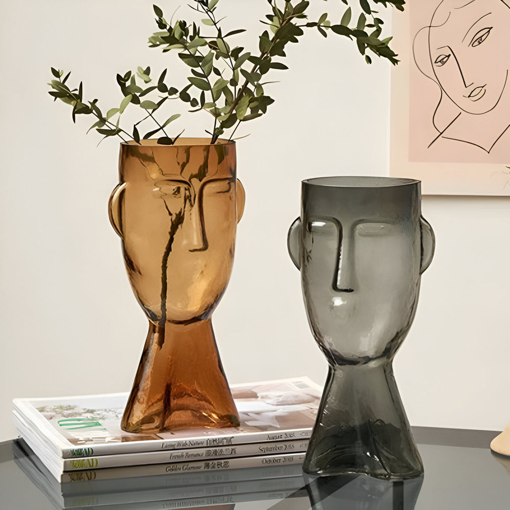 Artistic Head Glass Vase – Unieke Decoratieve Vaas voor Moderne Interieurs