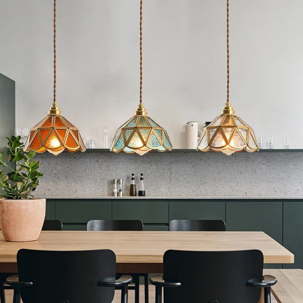 Klassieke Glas In Lood Hanglamp | Vintage Glas In Lood Hanglamp Messing Metaal LED E27 110-240V Levendige Kleuraccenten Tijdloze Vintage Stijl Elegante Afwerking Verlichting 5-10m²