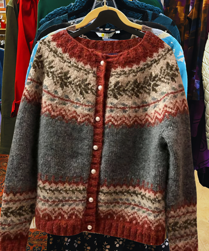 Rouge Nordic | Grijs-Rode Scandinavische Cardigan | Traditionele Breisels - Modern Comfort