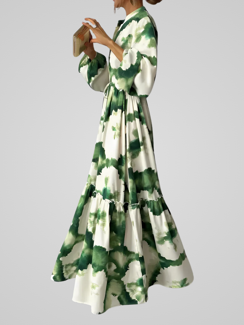 Jade | Boho Groene Maxi Jurk Met V-Hals Voor Zomerse Elegantie