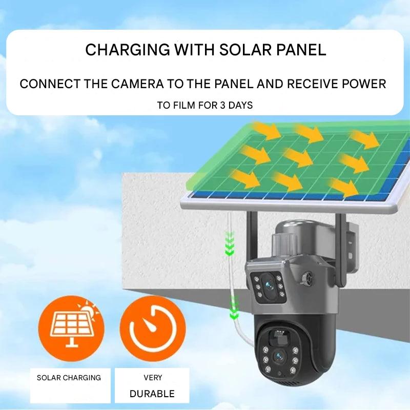 DualGuard Solar 4K – Draadloze beveiligingscamera met zonnepaneel en 360° panoramisch zicht