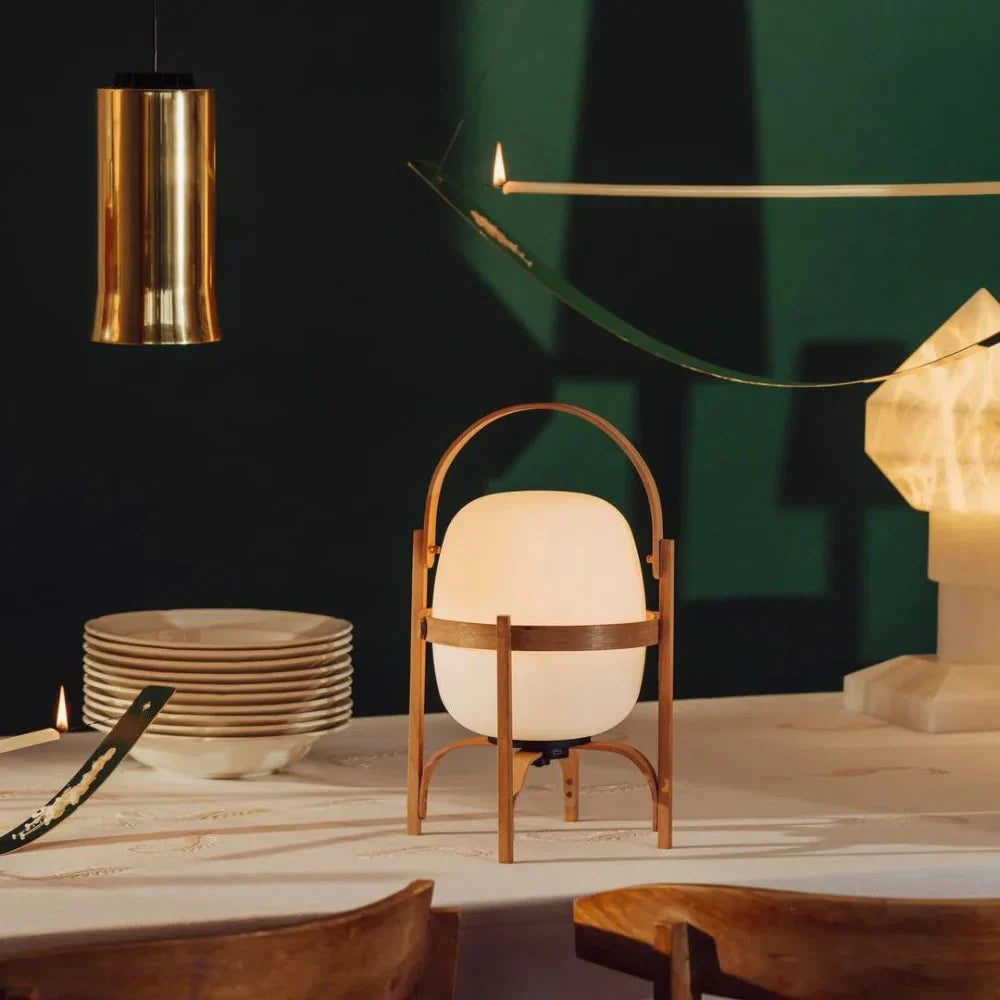 Japandi Tafellamp – Draagbare Glazen Lantaarnlamp voor Sfeervolle Verlichting