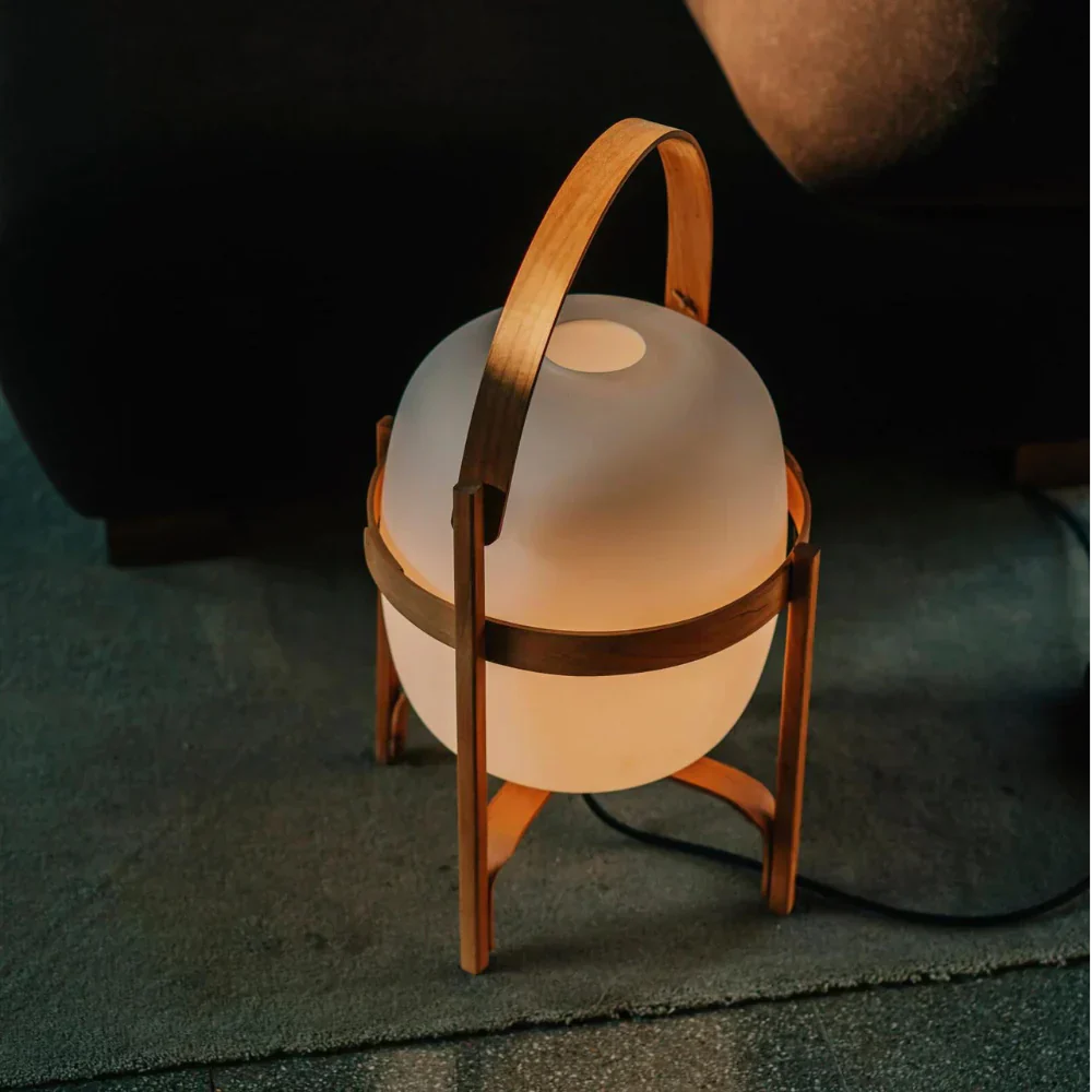 Japandi Tafellamp – Draagbare Glazen Lantaarnlamp voor Sfeervolle Verlichting