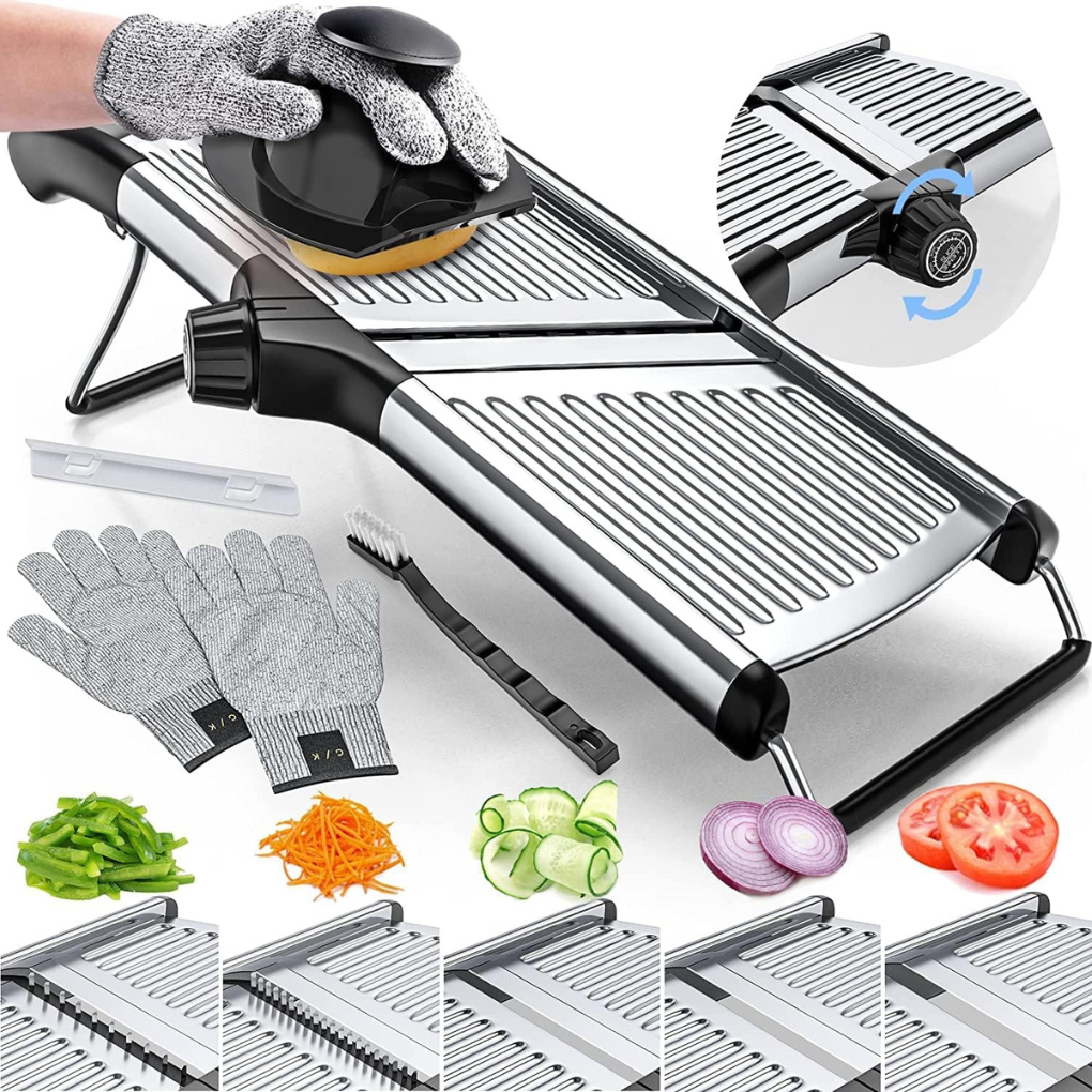 Mandoline met Verstelbare Snijdikte – Roestvrijstalen Groentesnijder met Snijbestendige Handschoenen