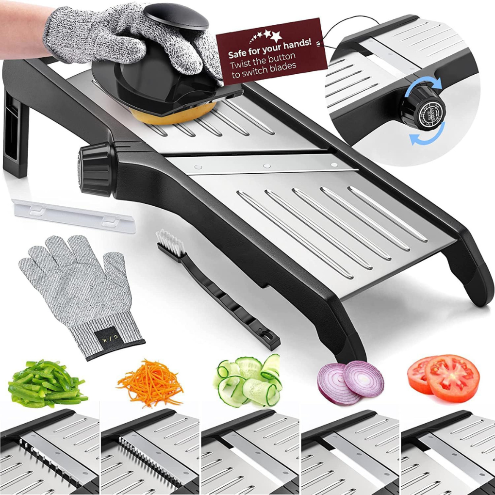 Mandoline met Verstelbare Snijdikte – Roestvrijstalen Groentesnijder met Snijbestendige Handschoenen