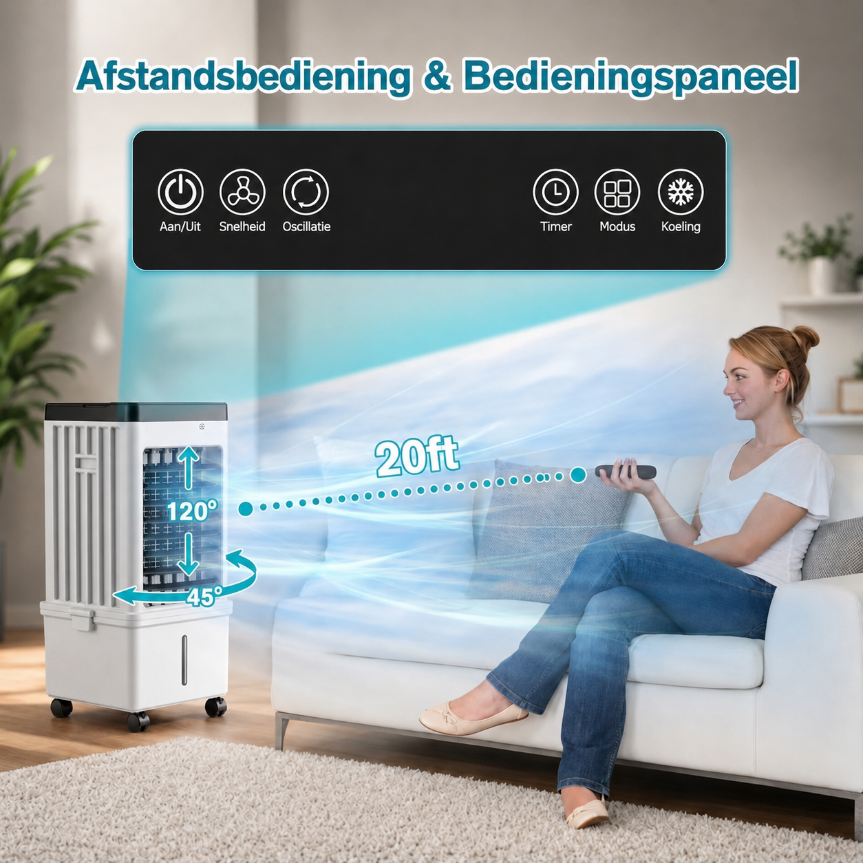 Mobiele Aircooler – 15L watertank met koelelementen en 3 snelheden