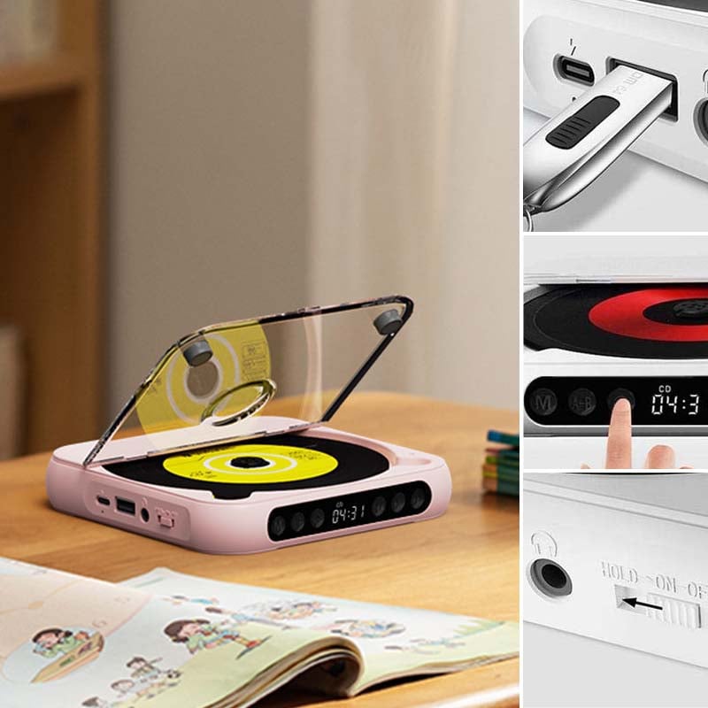 Navando Draagbare CD-Speler met Bluetooth - Compact en Licht, voor CD, CD-R, CD-RW en MP3 - Oplaadbaar via USB-C, met 3,5 mm Aansluiting