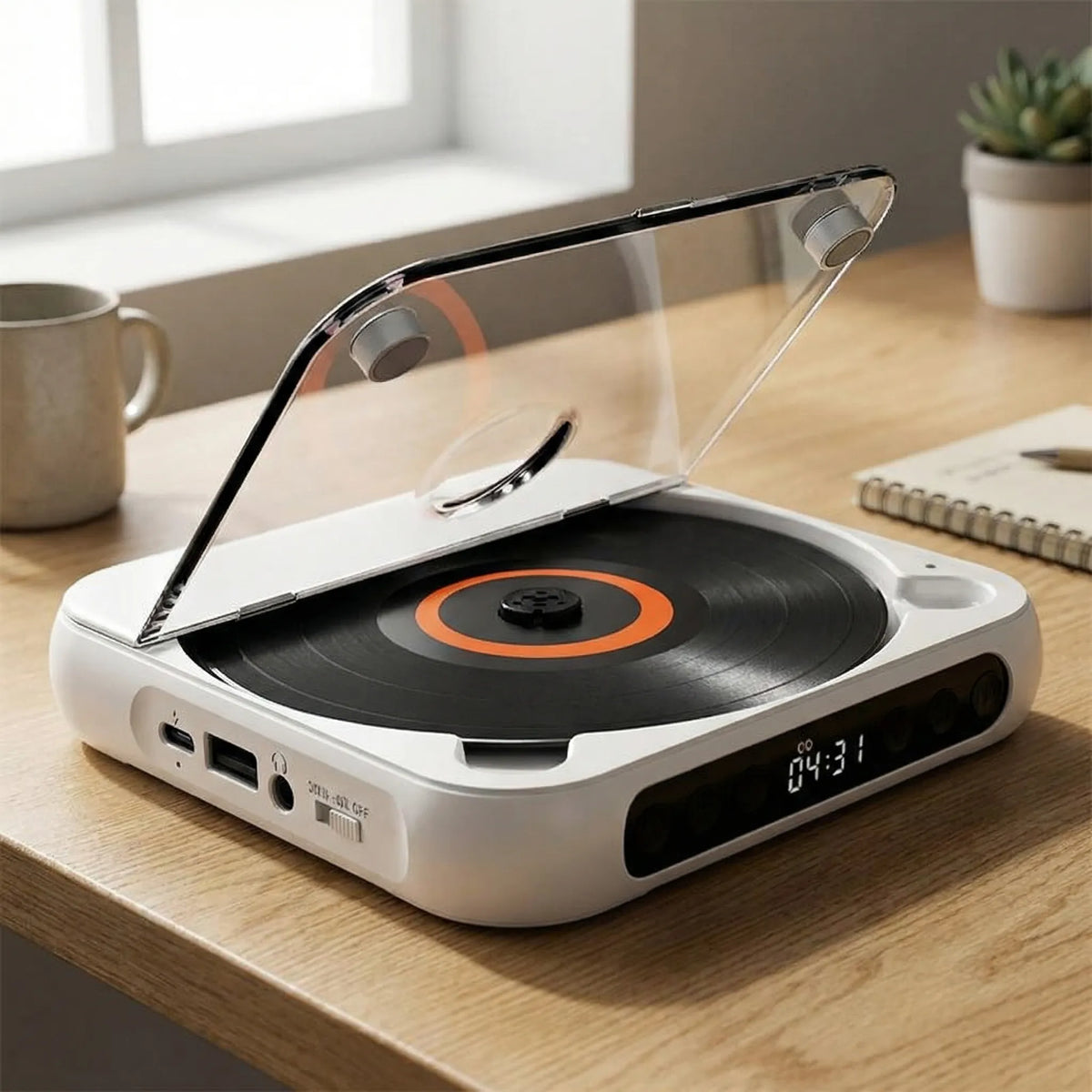 Navando Draagbare CD-Speler met Bluetooth - Compact en Licht, voor CD, CD-R, CD-RW en MP3 - Oplaadbaar via USB-C, met 3,5 mm Aansluiting