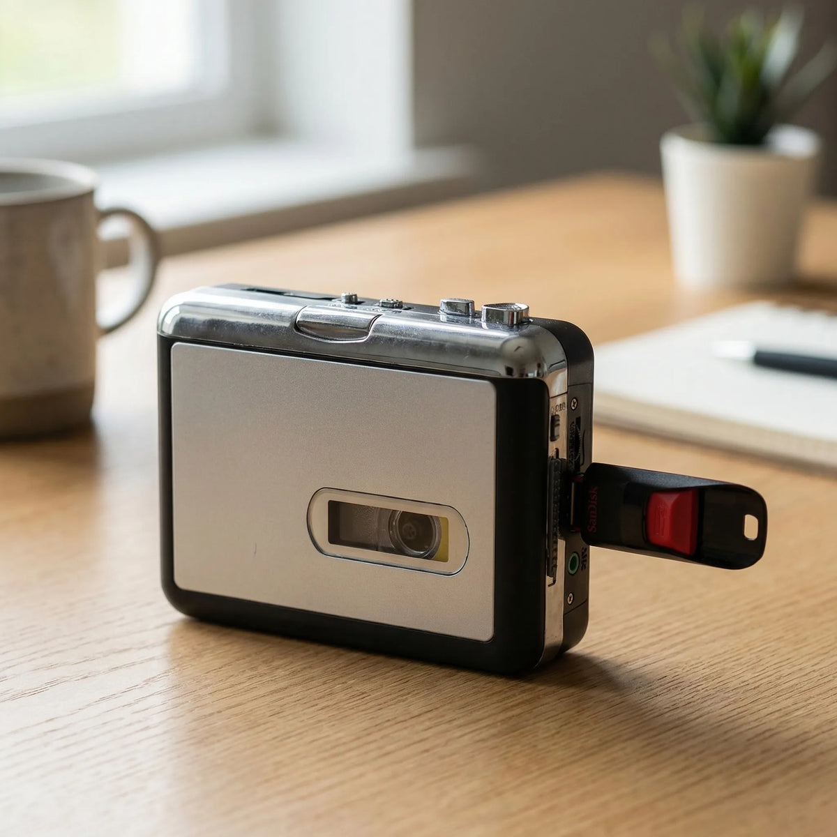 Navando Cassette naar MP3 Omzetter - Digitaliseer Oude Cassettebandjes Direct op USB-Stick zonder Computer - Ook als Draagbare Cassettespeler