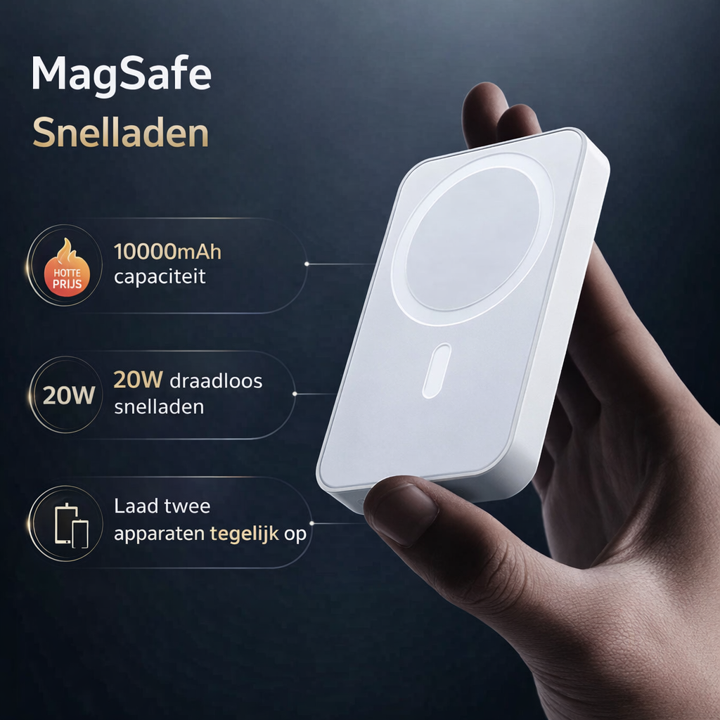 Magnetische Powerbank 20W Draadloos | Supersnel Opladen Zonder Kabels