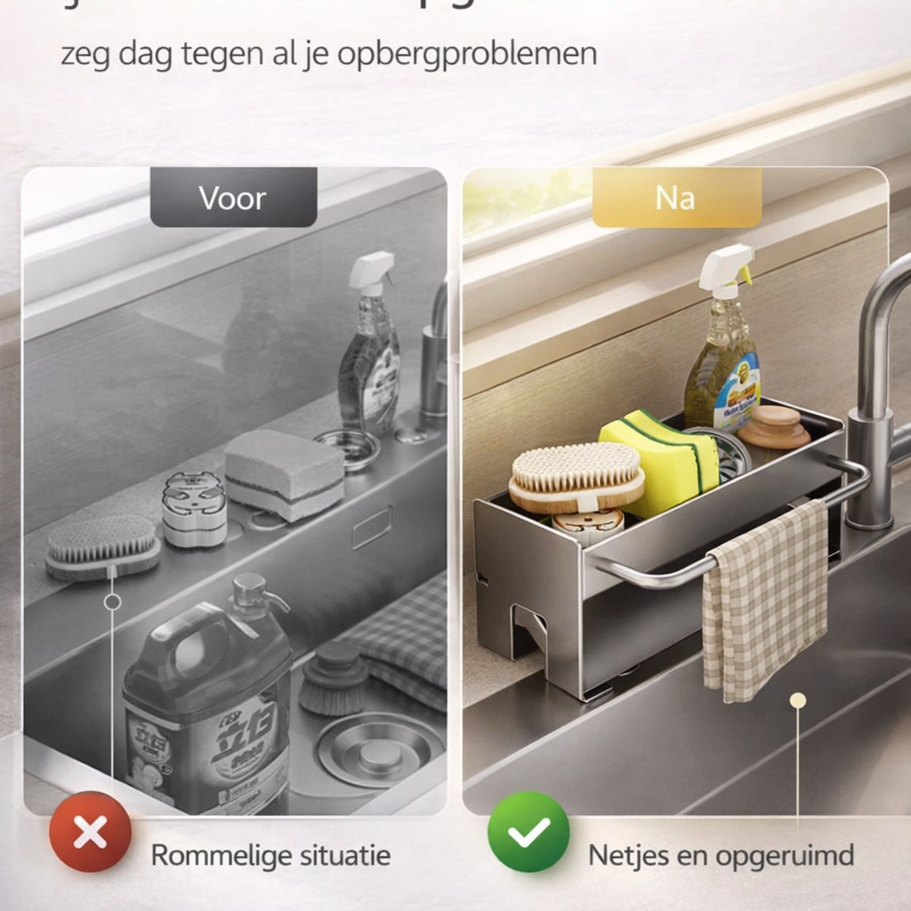 Gootsteen Organizer Sponshouder | Altijd Droog & Opgeruimd Aanrecht