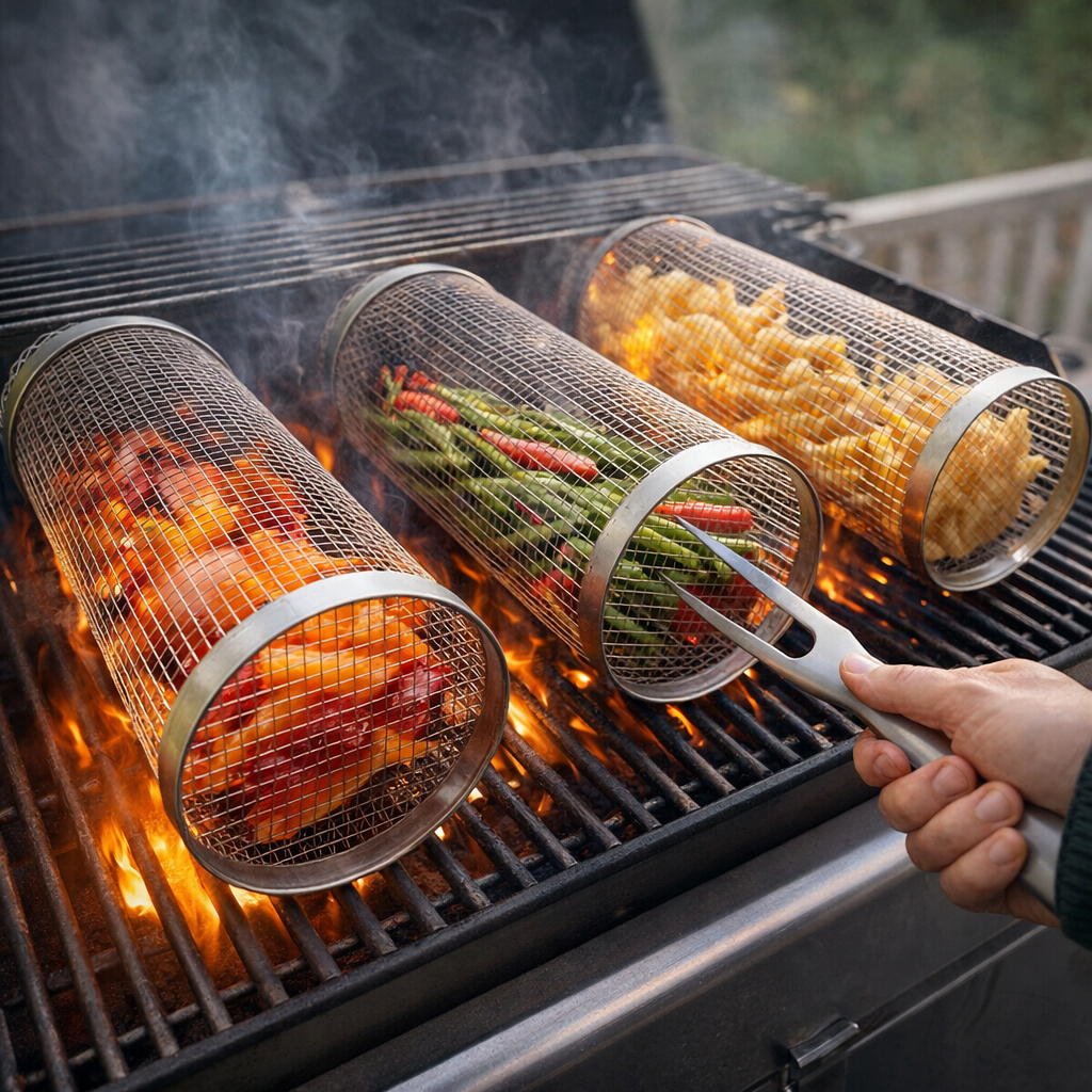 Grill Basket Cilinder | Gelijkmatig grillen | BBQ groente roosterGrill Basket Cilinder | Gelijkmatig grillen | BBQ groente rooster