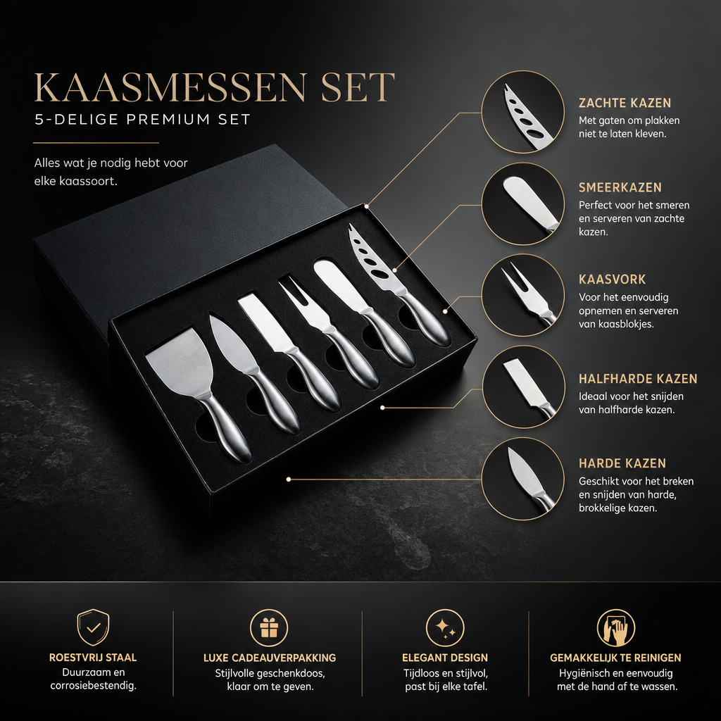 Sliceva | RVS Kaasmessen Set voor Borrelplanken | kaasmessen set RVS kaasmes borrelplank accessoires
