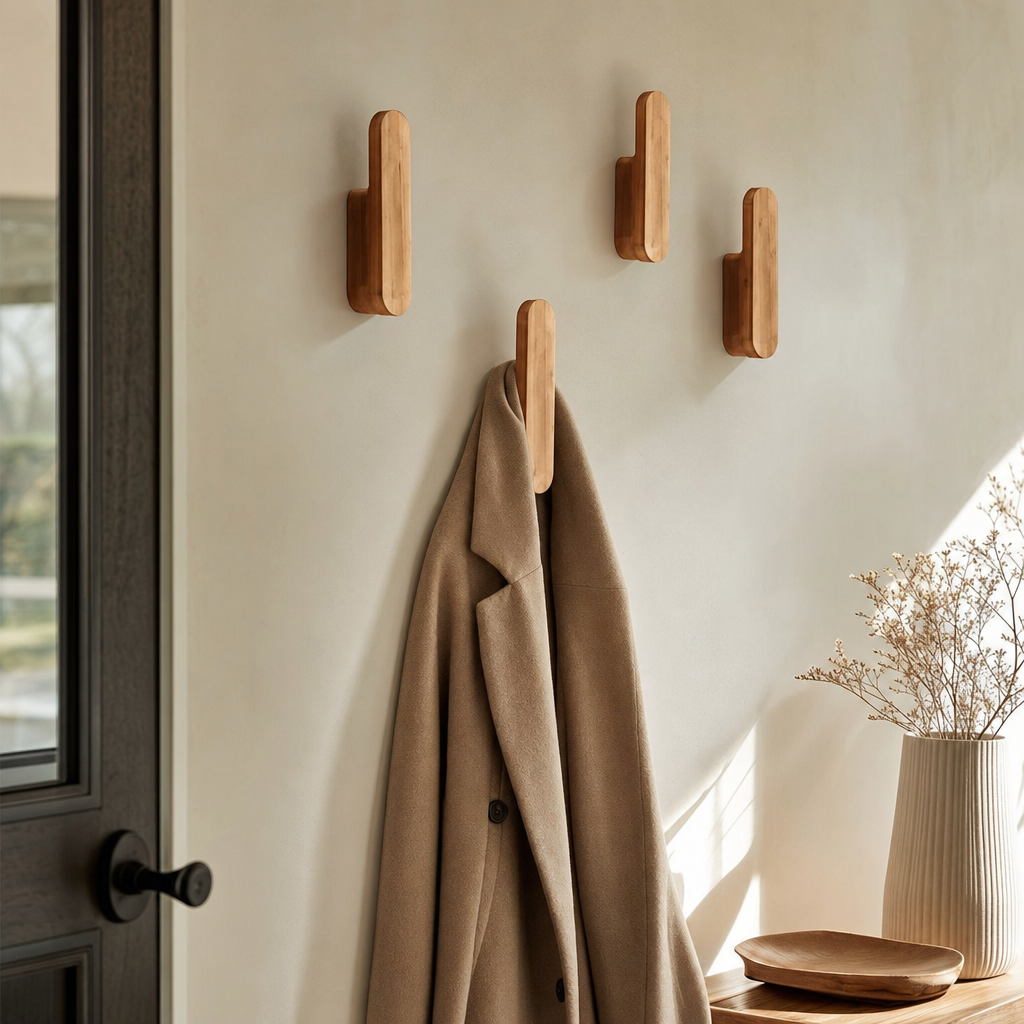 Wallora | Houten Hakenleiste 4 Delig voor Wandorganisatie | houten kapstok hakenleiste wandhaken set