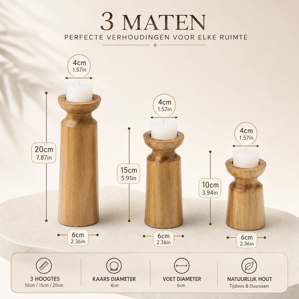 Cedaro | 3 Delige Houten Kerzenhalter Set | houten kandelaar set kaarsenhouder woondecoratie