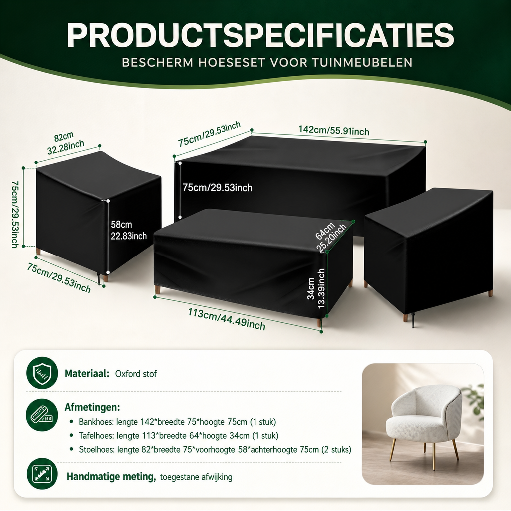 Terrashield | 4 Delige Waterdichte Tuinmeubelhoes Set | tuinmeubelhoes set waterdicht terrasmeubelhoes beschermhoes tuinmeubels