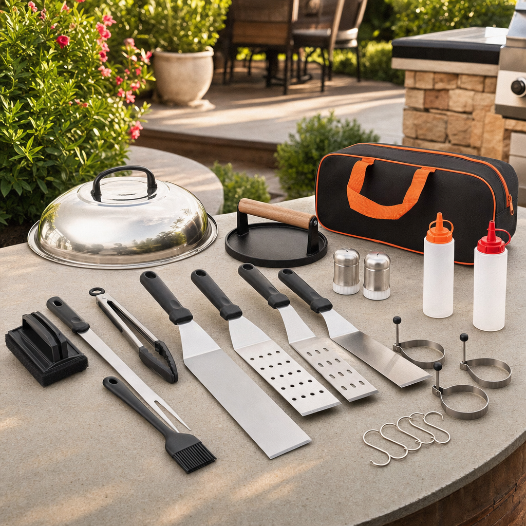 Grillmastero | 29 Delige BBQ Accessoires Set met Burgerpers | BBQ accessoires set barbecue gereedschap grill bestekset