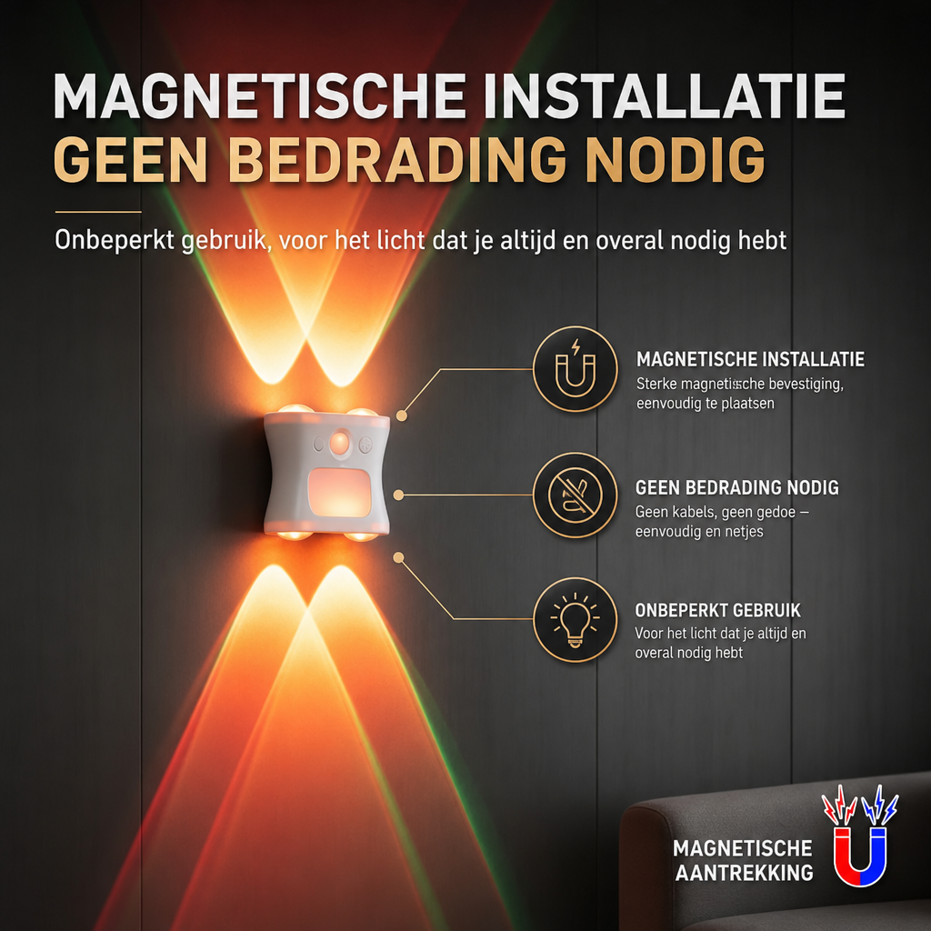 GlowSense | LED nachtlampje met sensor | LED Nachtlampje met Bewegingssensor RGB – Oplaadbare Magnetische Wandlamp Sfeerverlichting voor Kast Gang en Trap
