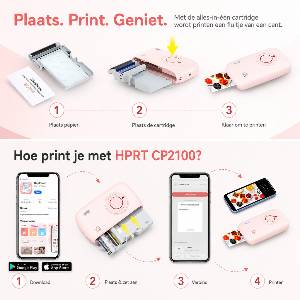 PhotoPop | Mini fotoprinter | Mini Fotoprinter Draagbaar 300DPI Bluetooth – Pocket Foto Printer voor DIY Fotoafdrukken 2x3 Inch, Cadeau voor Fotoliefhebbers