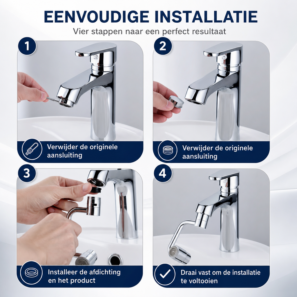 AquaFlex | Draaibare kraanverlenger | RVS Kraanverlenger 1080° Draaibaar – Spatwaterdicht Dubbele Spuitmodus Universele Adapter voor Keuken en Badkamer Wastafel