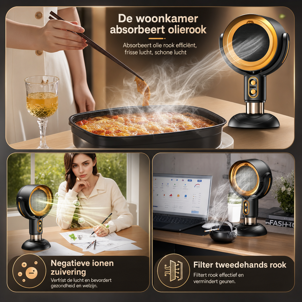 TINSOL | Mini desktop luchtreiniger/afzuigkap | Mini Afzuigkap Bureau Luchtreiniger – Rookeliminator & Ontgeurder, Sterilisatie, Oplaadbaar Luchtzuiveringsapparaat voor Thuis Kantoor