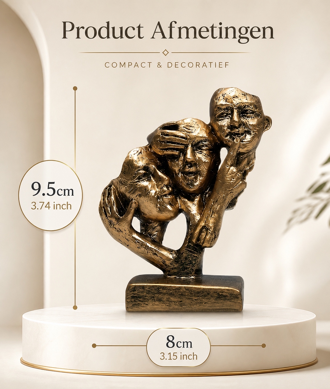 Horen Zien Zwijgen | Abstract Beeldje | Symbolisch Design | Unieke Decoratie