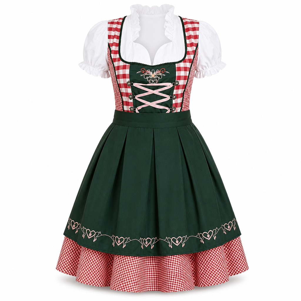 Dames Oktoberfest Jurk - FestBrau - Geruit Design, Strikdetail en Traditionele Beierse Stijl