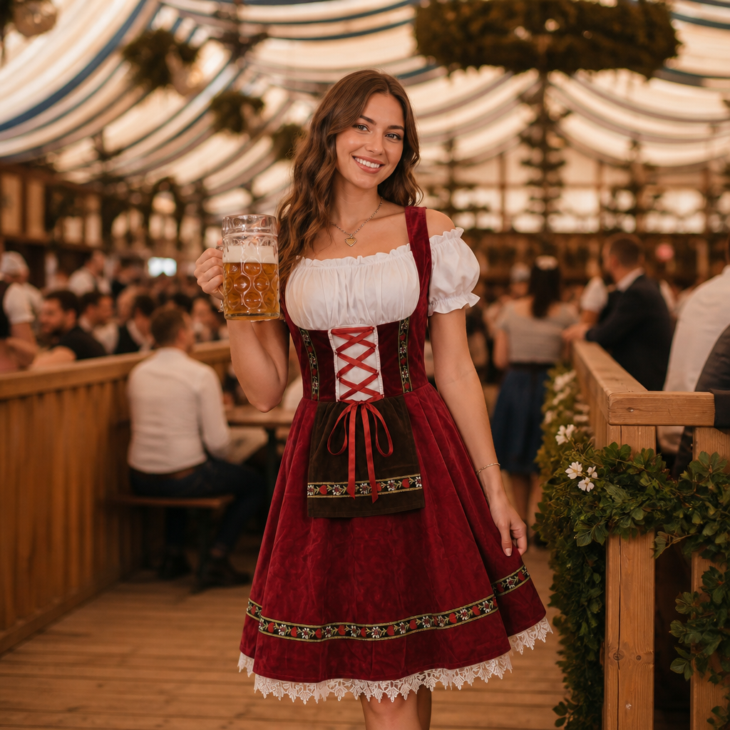 Dames Oktoberfest Dirndl Jurk - FestBrau - Traditionele Beierse Stijl en Elegante Pasvorm